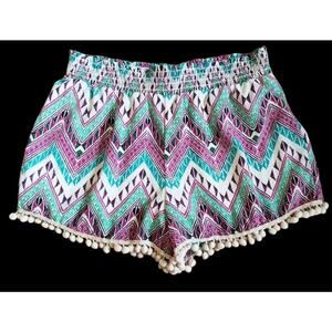 Altar'd State Tassle Poms Elastic Waist Aztec Shorts Sz M